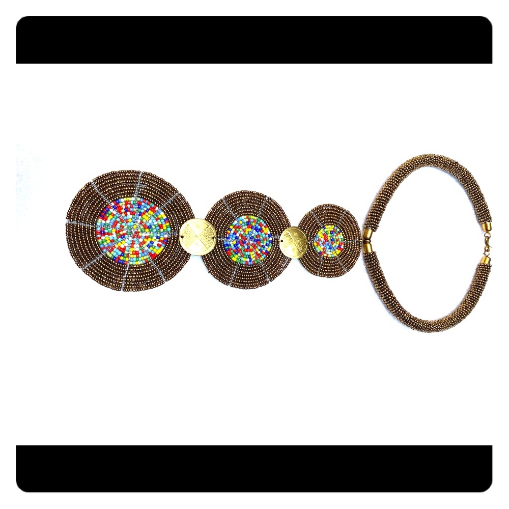 Handmade three disc African beaded necklace.